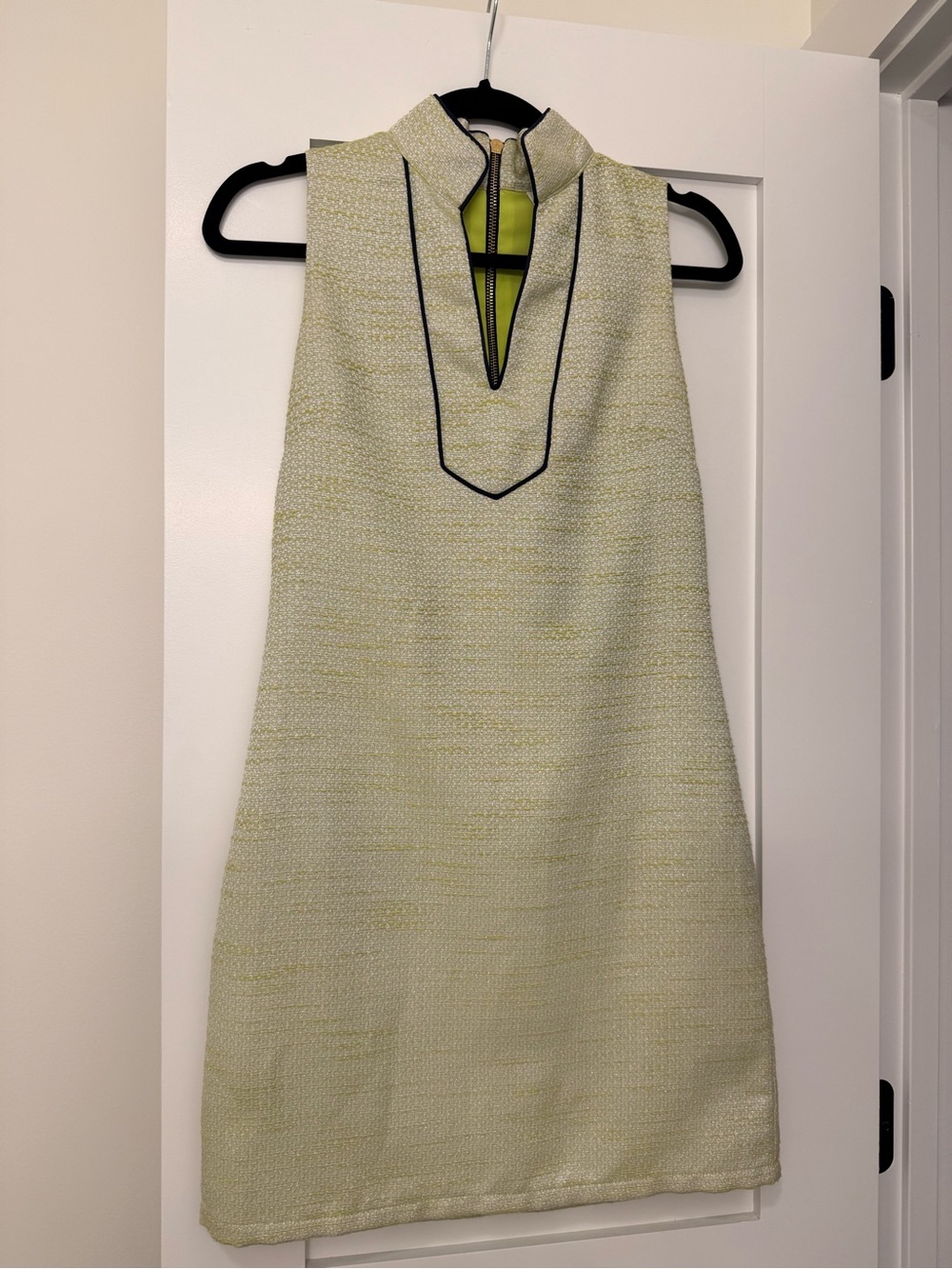 Sail to Sable Lime Green Metallic Tweed Shift Dress XXS